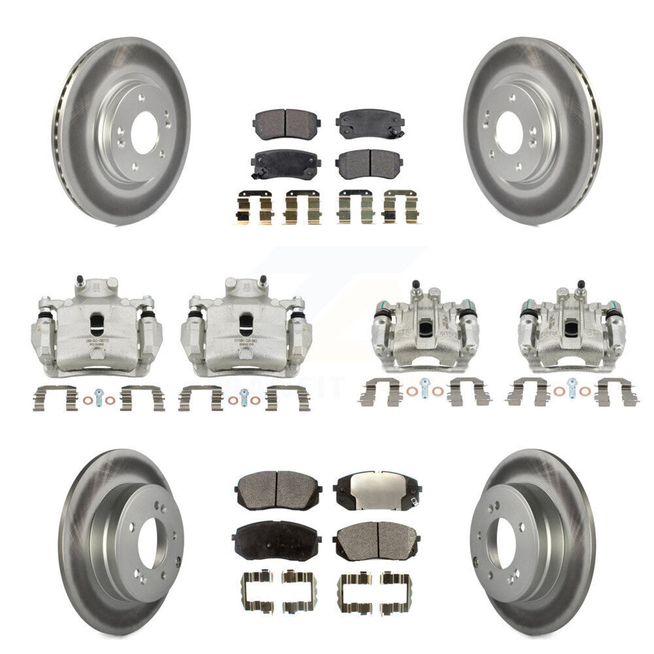Front Rear Disc Brake Caliper Coat Rotor Semi-Metallic Pad Kit (10Pc) For Hyundai Sonata KCG-100937P