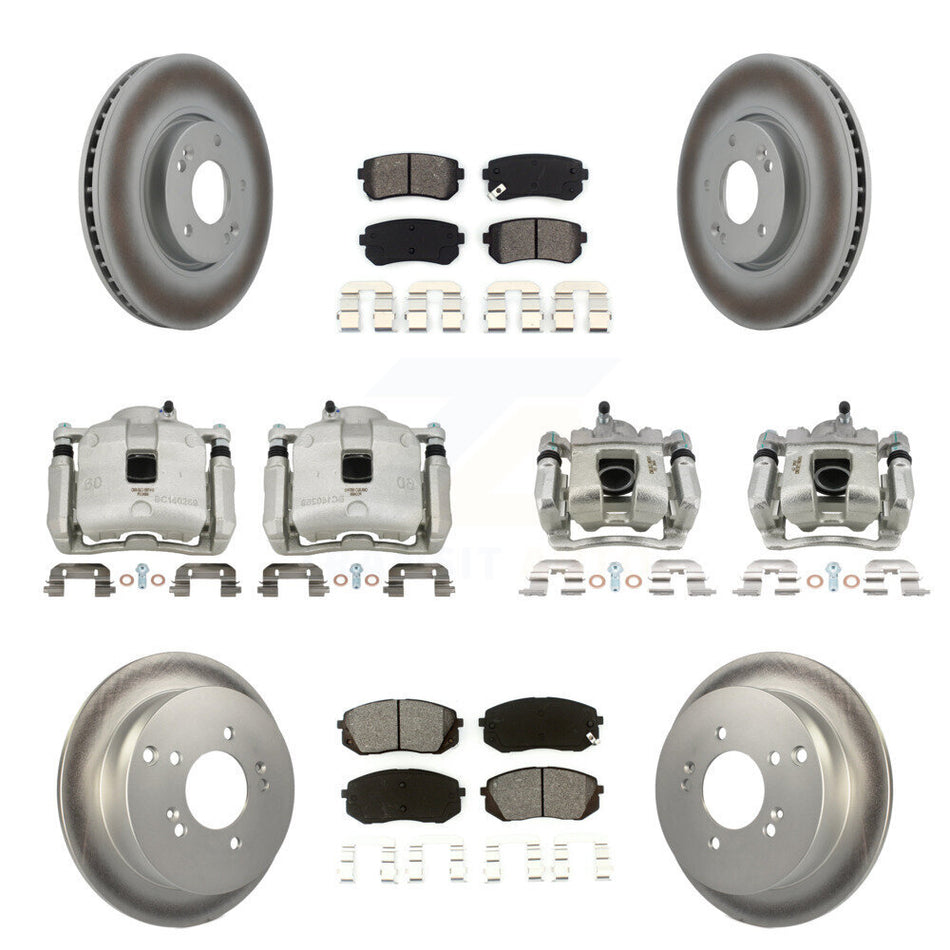 Front Rear Disc Brake Caliper Coat Rotor & Semi-Metallic Pad Kit (10Pc) For Kia Sportage KCG-100937S