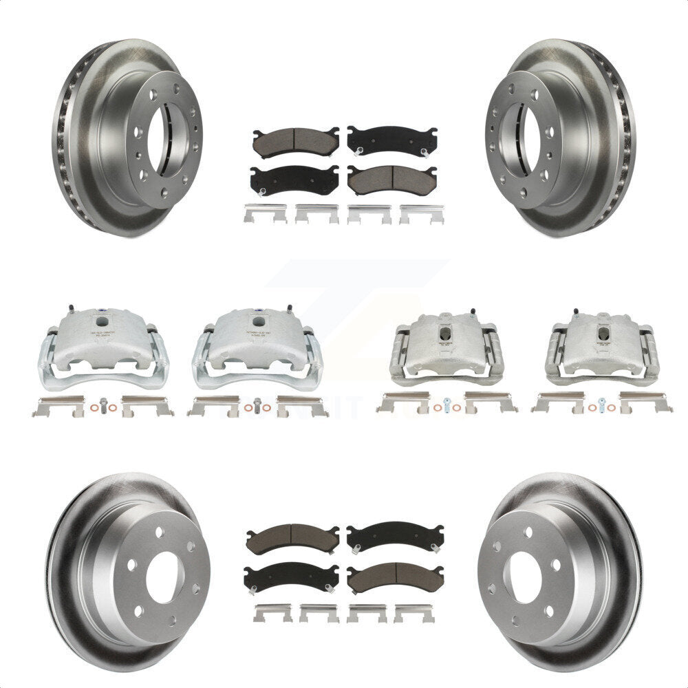 Front Rear Disc Brake Caliper Coated Rotors And Ceramic Pads Kit (10Pc) For 2003 Chevrolet Silverado 2500 HD Suburban GMC Sierra KCG-100938C by Transit Auto