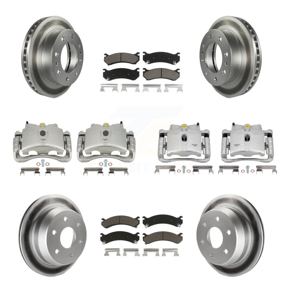 Front Rear Disc Brake Caliper Coated Rotors And Ceramic Pads Kit (10Pc) For 2003 Chevrolet Silverado 2500 HD Suburban GMC Sierra KCG-100938C