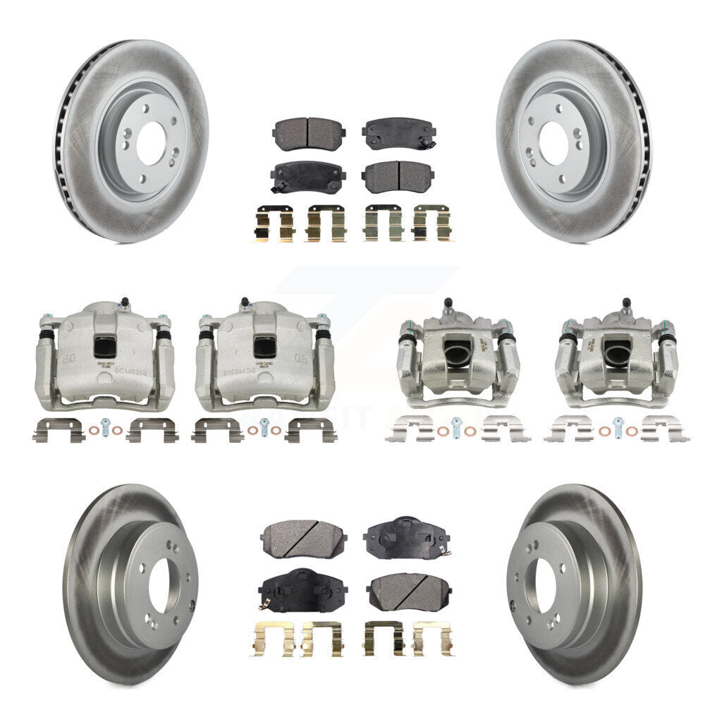 Front Rear Disc Brake Caliper Coat Rotor Semi-Metallic Pad Kit (10Pc) For Hyundai Tucson KCG-100941P