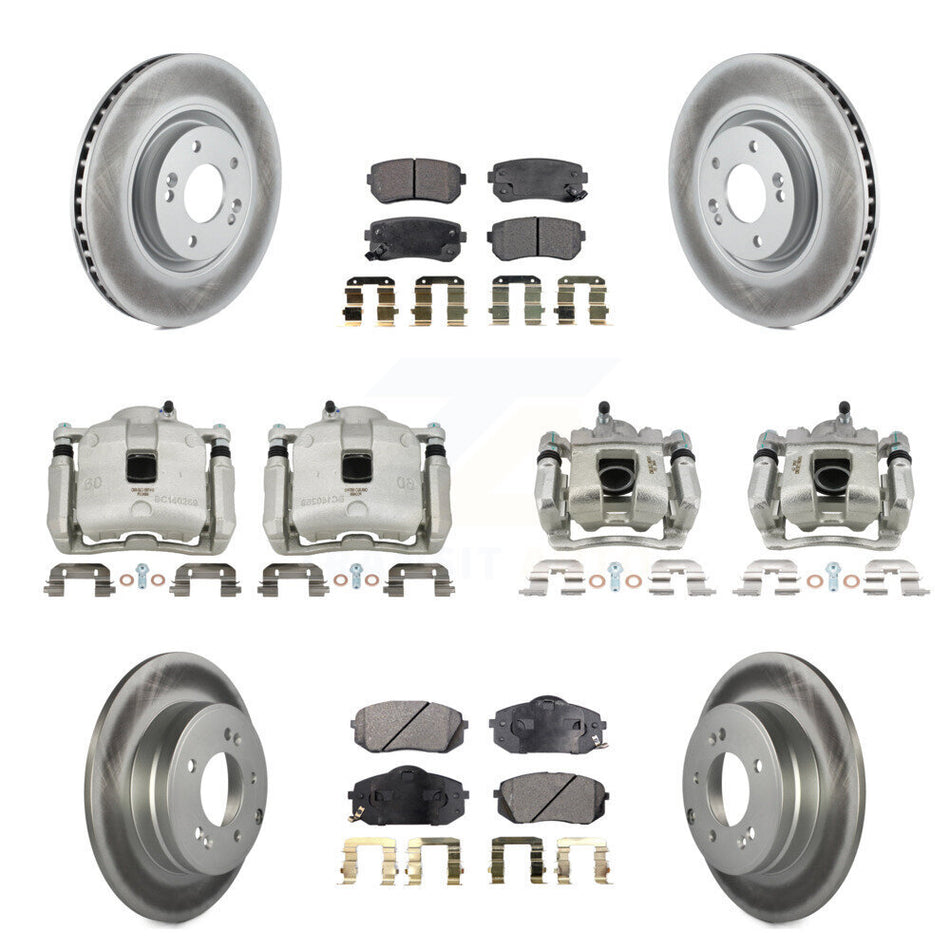 Front Rear Disc Brake Caliper Coat Rotor Semi-Metallic Pad Kit (10Pc) For Hyundai Tucson KCG-100941P