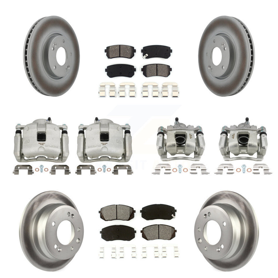 Front Rear Disc Brake Caliper Coat Rotor & Semi-Metallic Pad Kit (10Pc) For Kia Sportage KCG-100941S