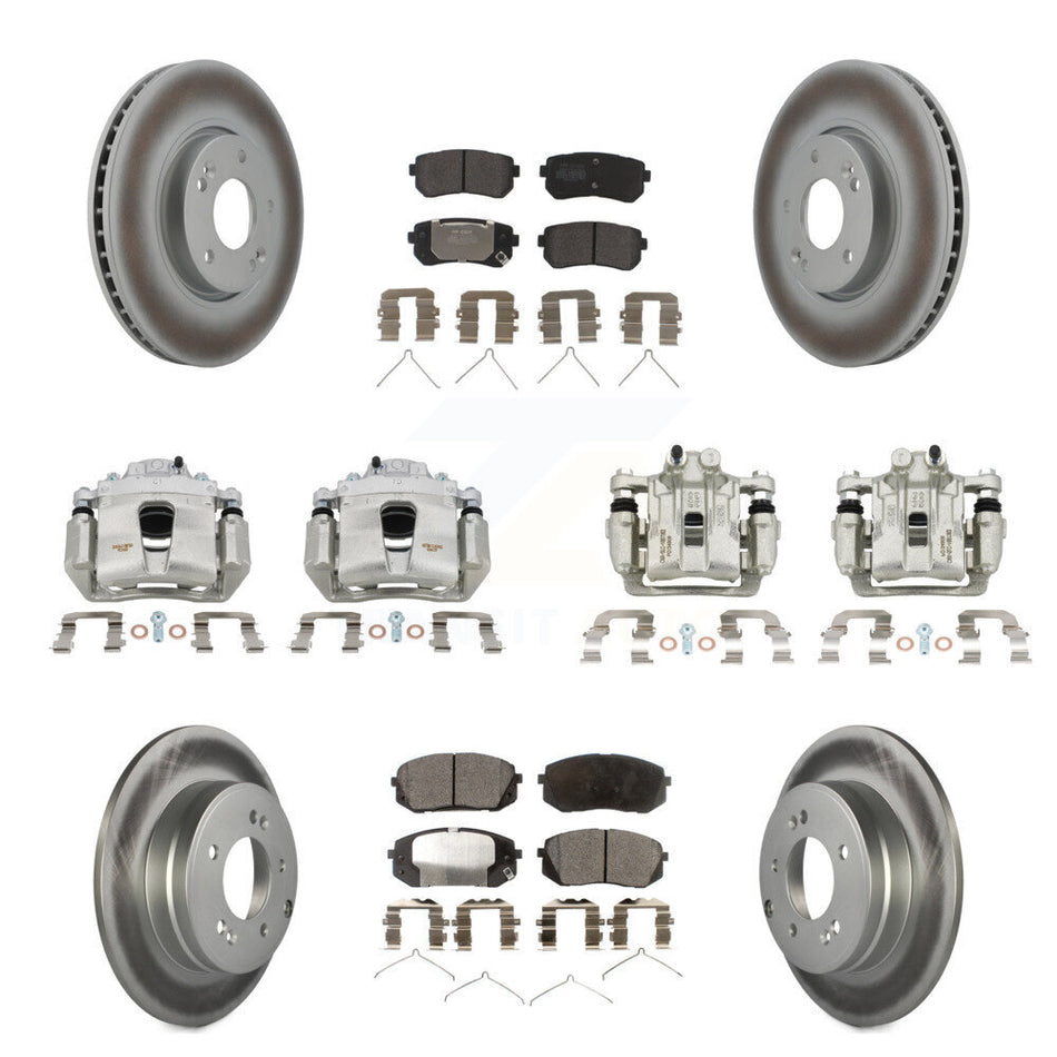 Front Rear Disc Brake Caliper Coat Rotor Semi-Metallic Pad Kit (10Pc) For Hyundai Sonata KCG-100942P