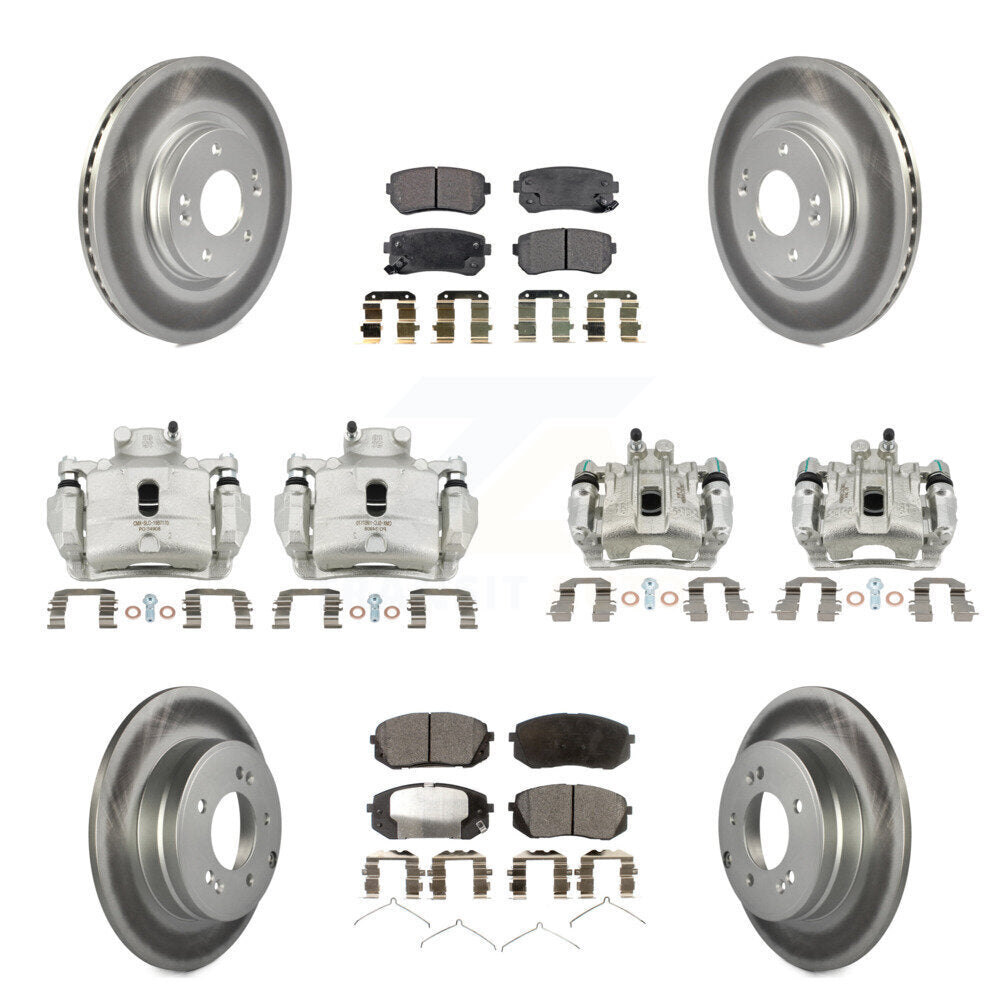 Front Rear Disc Brake Caliper Coat Rotor Semi-Metallic Pad Kit (10Pc) For Hyundai Sonata KCG-100943P