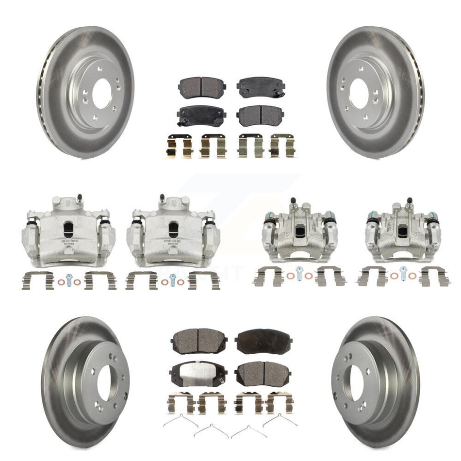 Front Rear Disc Brake Caliper Coat Rotor Semi-Metallic Pad Kit (10Pc) For Hyundai Sonata KCG-100943P