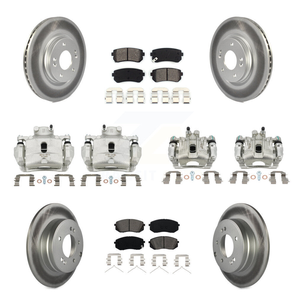 Front Rear Disc Brake Caliper Coat Rotor Semi-Metallic Pad Kit (10Pc) For Hyundai Sonata KCG-100943S