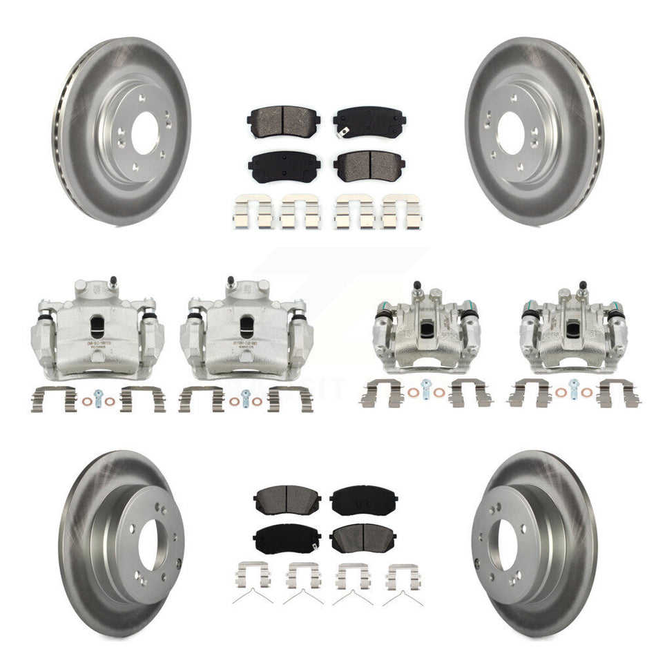 Front Rear Disc Brake Caliper Coat Rotor Semi-Metallic Pad Kit (10Pc) For Hyundai Sonata KCG-100943S