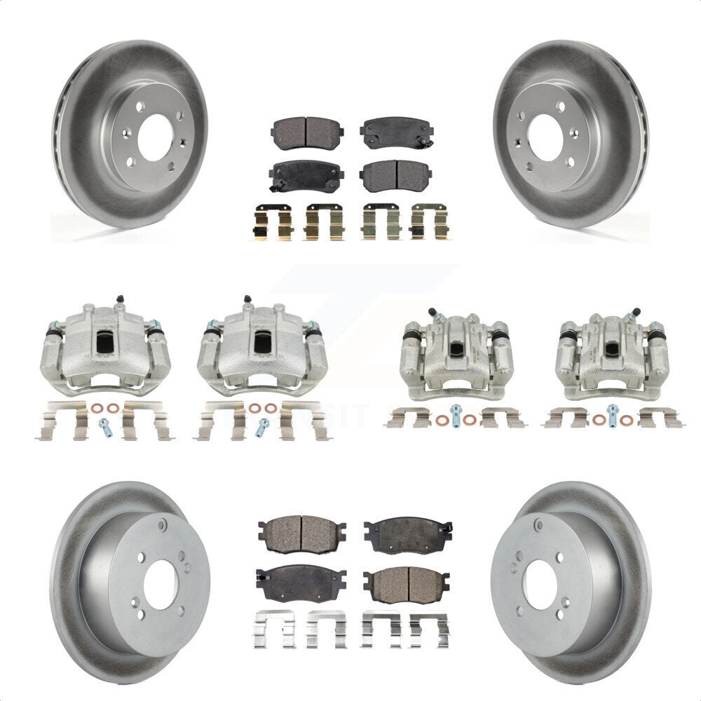 Front Rear Disc Brake Caliper Coated Rotors And Semi-Metallic Pads Kit (10Pc) For Hyundai Accent Kia Rio Rio5 KCG-100947P by Transit Auto