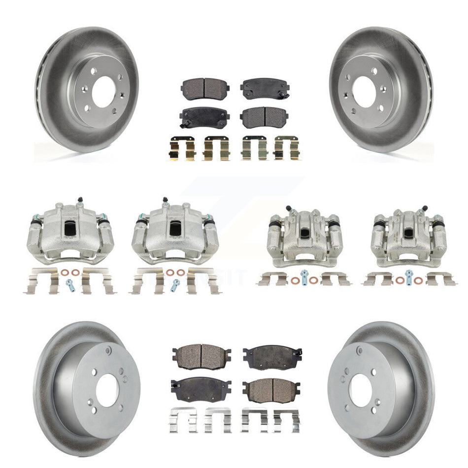 Front Rear Disc Brake Caliper Coated Rotors And Semi-Metallic Pads Kit (10Pc) For Hyundai Accent Kia Rio Rio5 KCG-100947P
