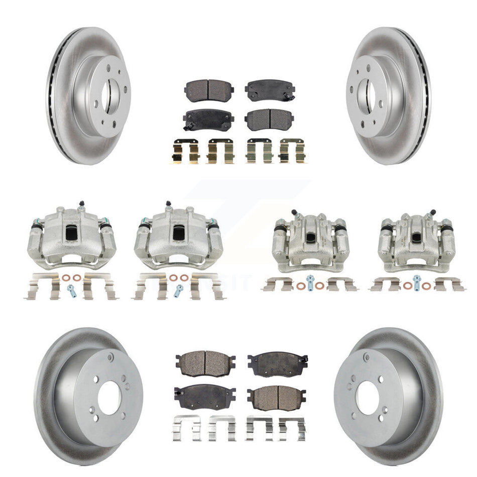 Front Rear Disc Brake Caliper Coated Rotors And Semi-Metallic Pads Kit (10Pc) For 2006 Hyundai Accent Hatchback KCG-100948P