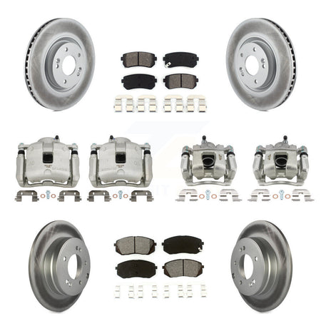 Front Rear Disc Brake Caliper Coat Rotor Semi-Metallic Pad Kit (10Pc) For Hyundai Tucson KCG-100949S