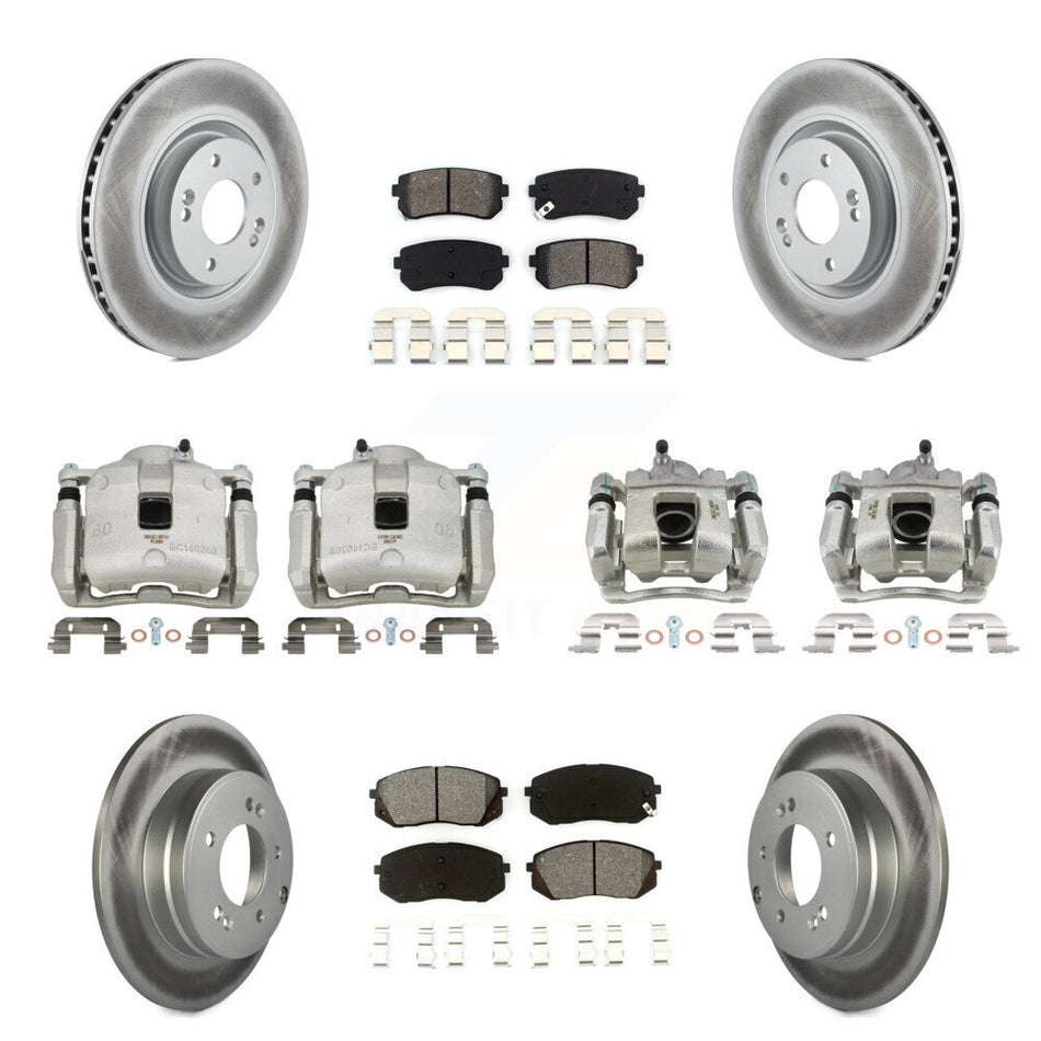 Front Rear Disc Brake Caliper Coat Rotor Semi-Metallic Pad Kit (10Pc) For Hyundai Tucson KCG-100949S