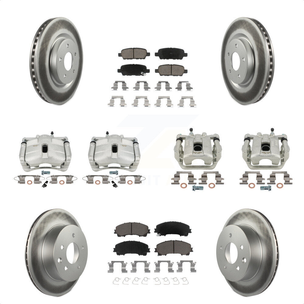 Front Rear Disc Brake Caliper Coated Rotors And Ceramic Pads Kit (10Pc) For 2014-2015 Nissan Rogue SL With 3rd Row Seating KCG-100950C by Transit Auto