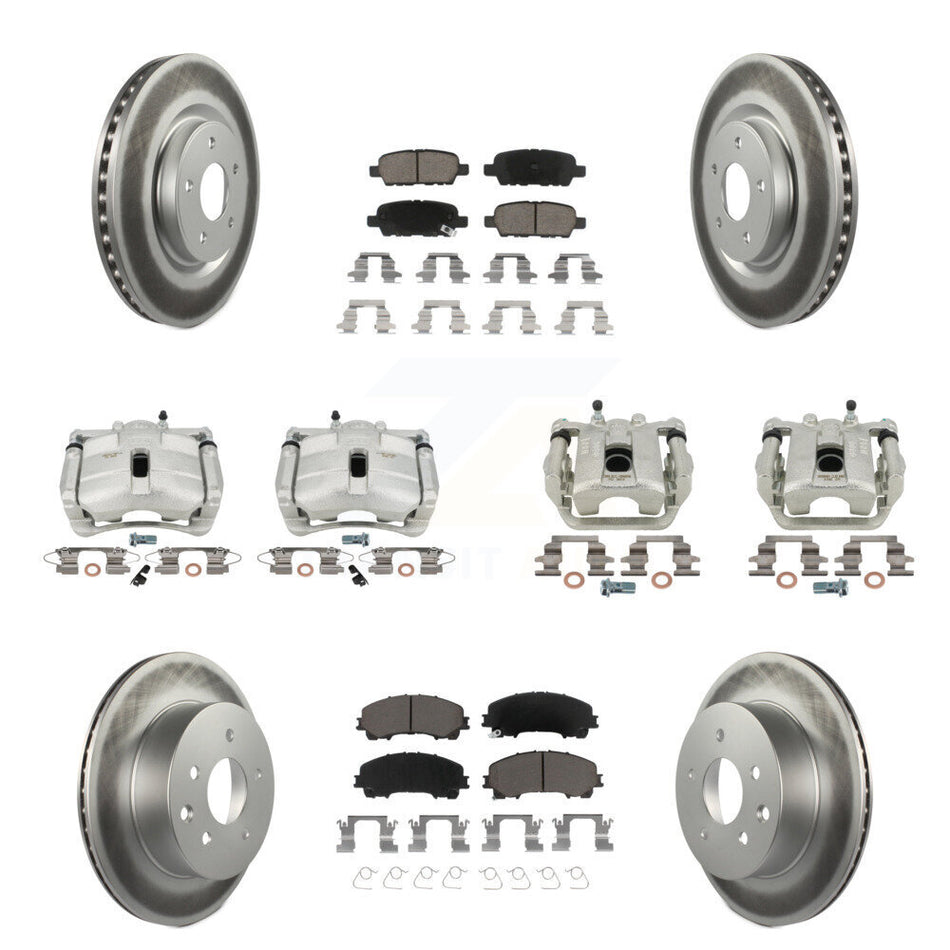 Front Rear Disc Brake Caliper Coated Rotors And Ceramic Pads Kit (10Pc) For 2014-2015 Nissan Rogue SL With 3rd Row Seating KCG-100950C