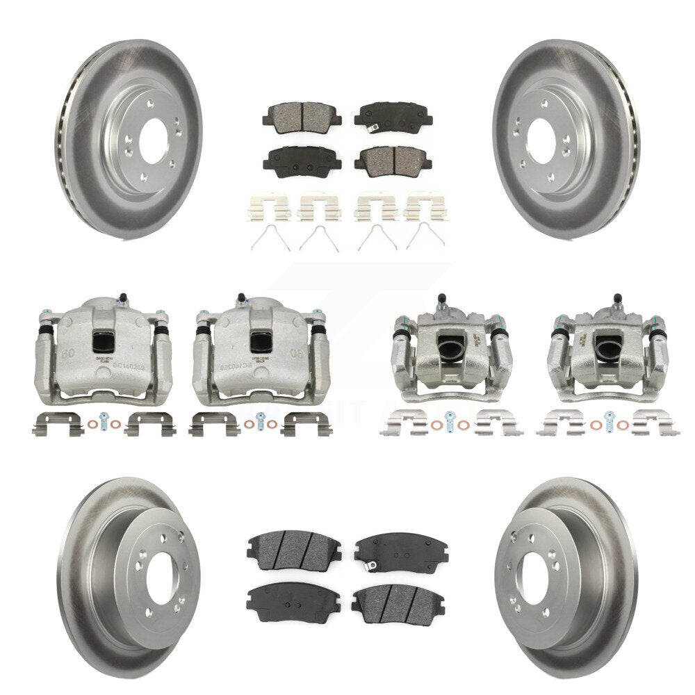 Front Rear Brake Caliper Coat Rotors Semi-Metallic Pad Kit (10Pc) For Hyundai Tucson Kia KCG-100950S