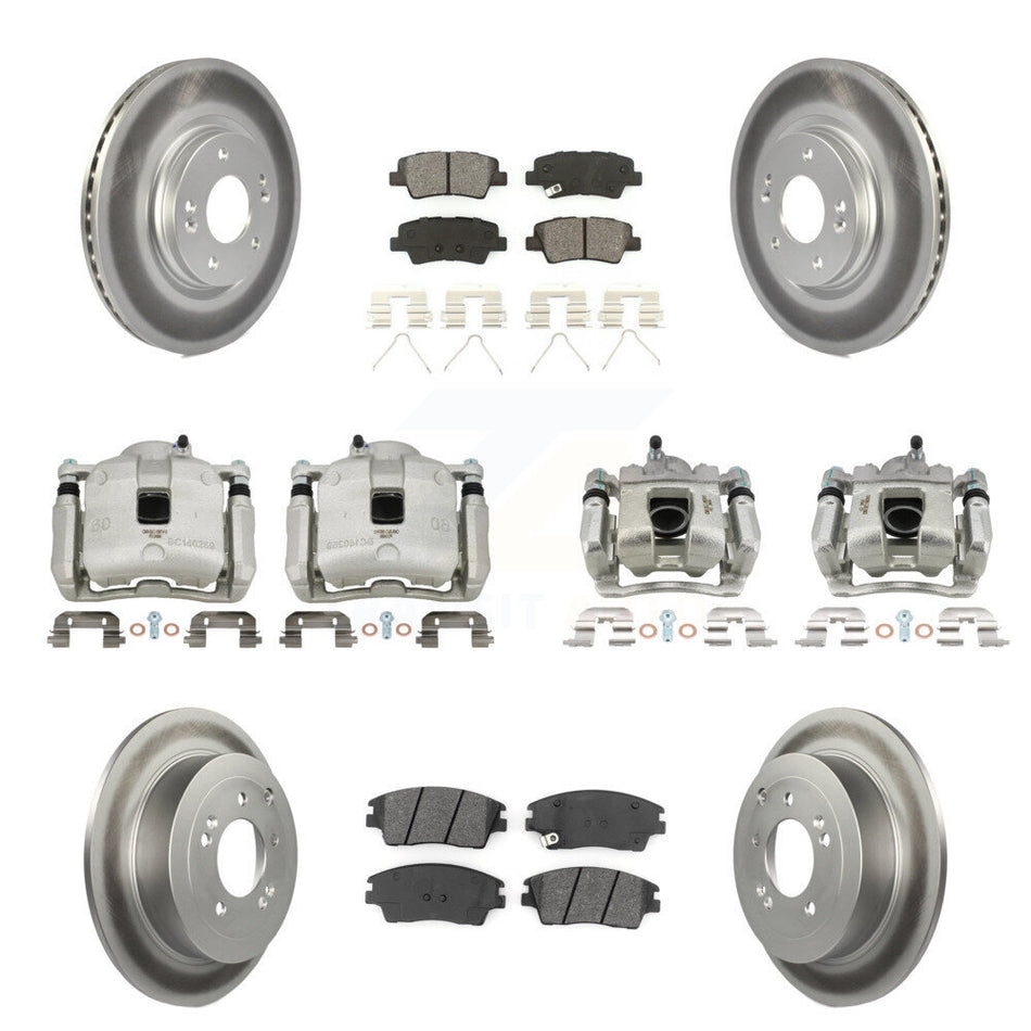 Front Rear Brake Caliper Coat Rotors Semi-Metallic Pad Kit (10Pc) For Hyundai Tucson Kia KCG-100950S
