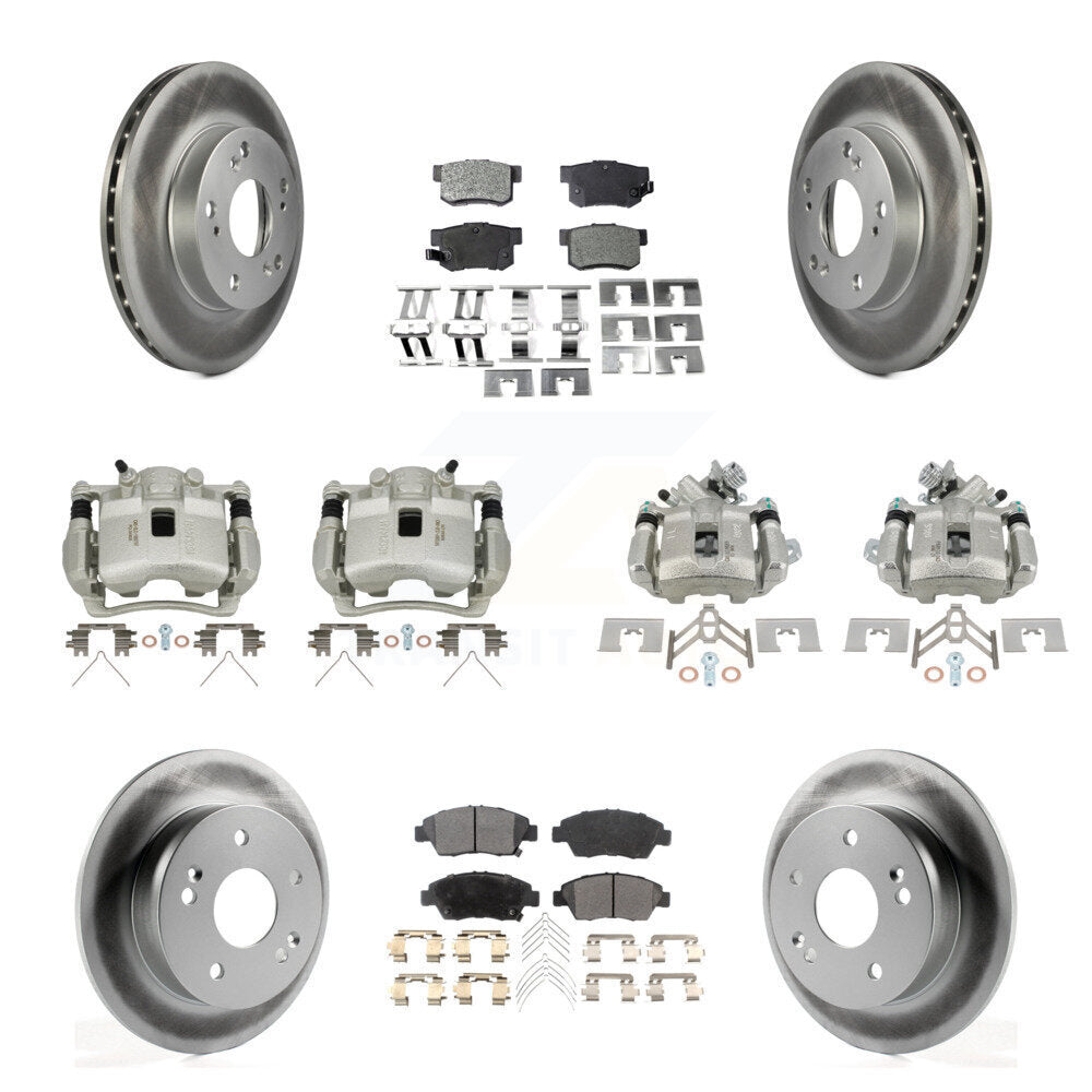 Front Rear Brake Caliper Coat Rotor & Semi-Metallic Pad Kit (10Pc) For Honda Civic Acura KCG-100951P