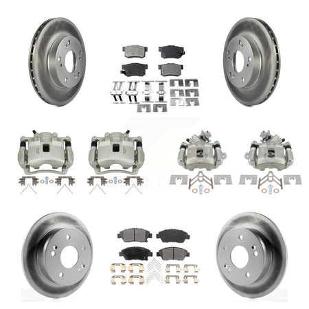 Front Rear Brake Caliper Coat Rotor & Semi-Metallic Pad Kit (10Pc) For Honda Civic Acura KCG-100951P