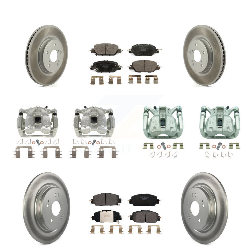 Front Rear Disc Brake Caliper Coated Rotors And Ceramic Pads Kit (10Pc) For Honda CR-V KCG-100951T
