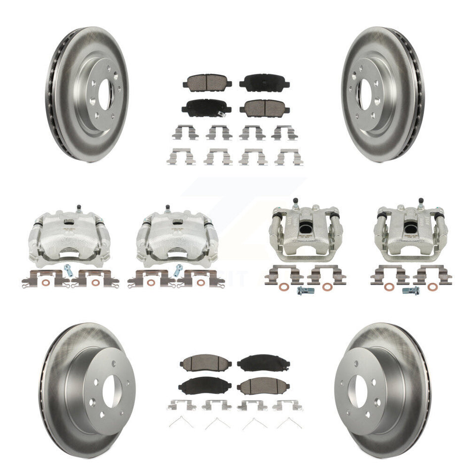 Front Rear Disc Brake Caliper Coated Rotors And Ceramic Pads Kit (10Pc) For 2015 Nissan LEAF Vehicles Manufactured In Japan KCG-100952C