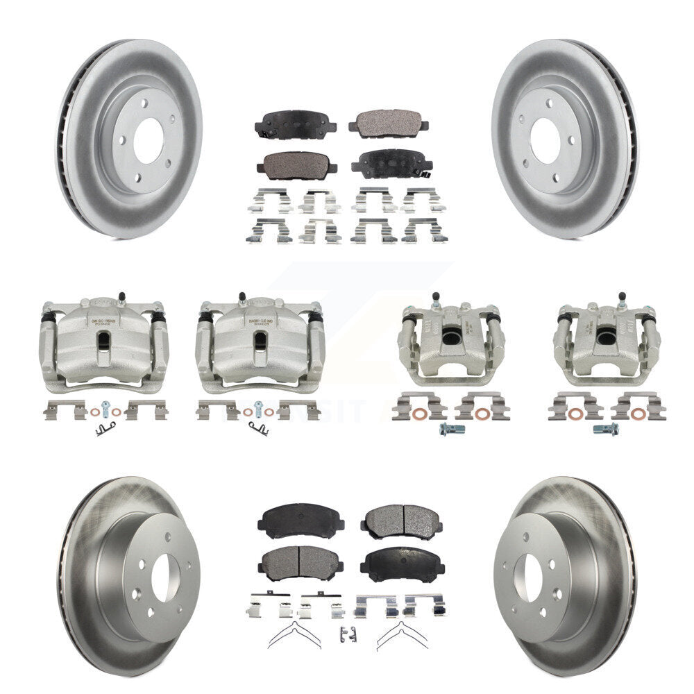 Front Rear Brake Caliper Coat Rotor Semi-Metallic Pad Kit (10Pc) For Nissan Rogue Select KCG-100952P