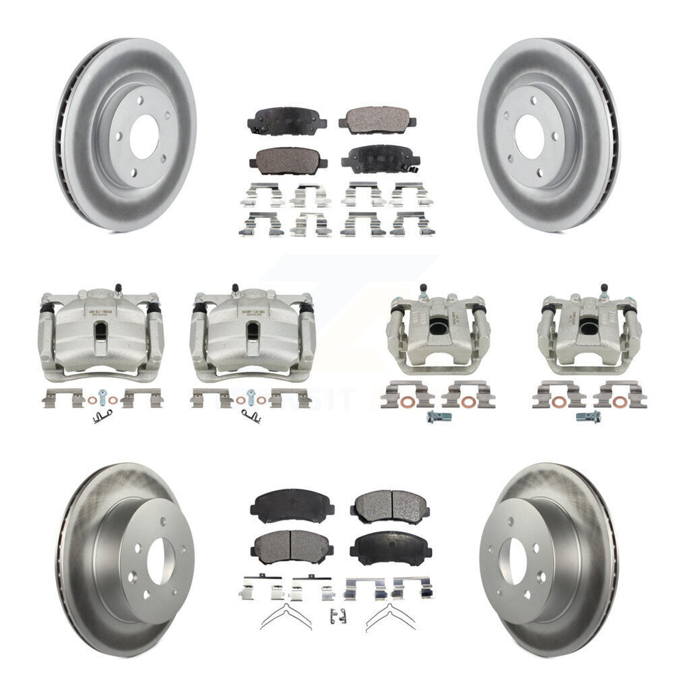 Front Rear Brake Caliper Coat Rotor Semi-Metallic Pad Kit (10Pc) For Nissan Rogue Select KCG-100952P