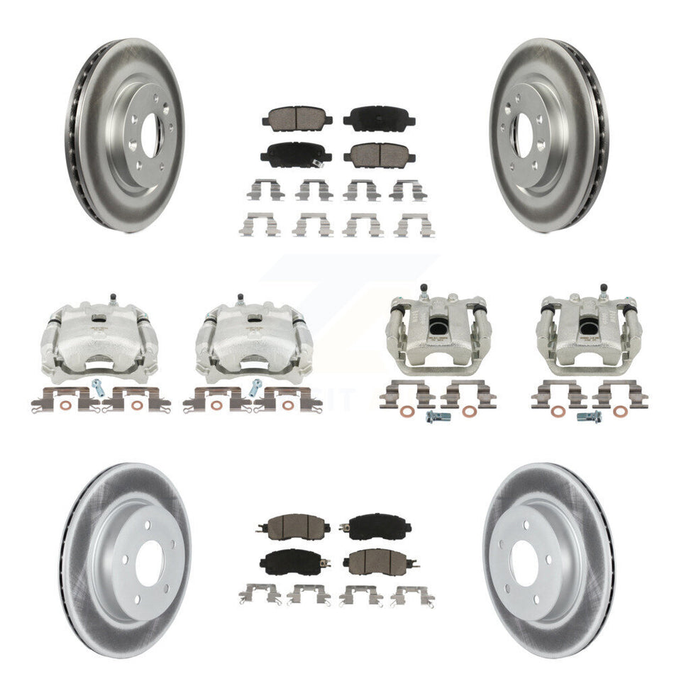 Front Rear Disc Brake Caliper Coated Rotors And Ceramic Pads Kit (10Pc) For 2017 Nissan LEAF With Electric Parking KCG-100953C
