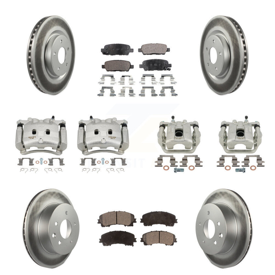 Front Rear Disc Brake Caliper Coat Rotor & Semi-Metallic Pad Kit (10Pc) For Nissan Rogue KCG-100953P