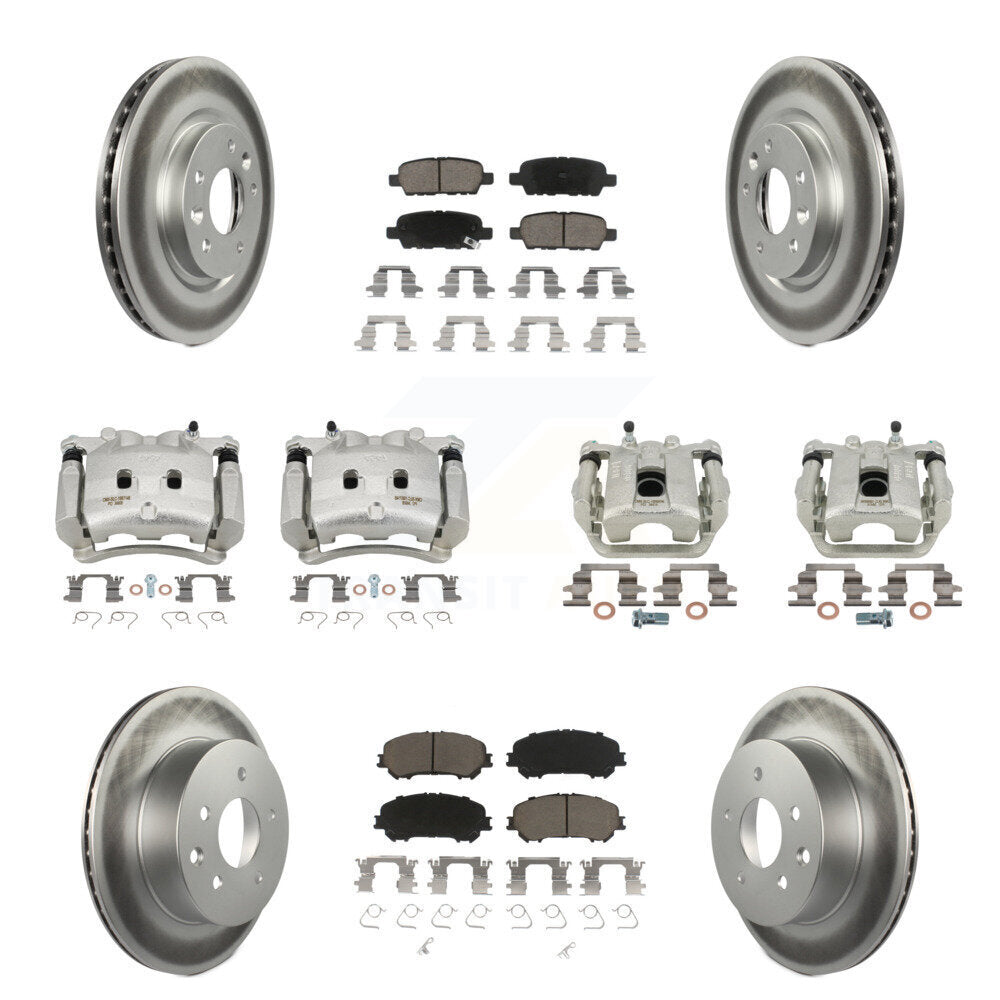 Front Rear Disc Brake Caliper Coated Rotors And Ceramic Pads Kit (10Pc) For Nissan Rogue KCG-100954C