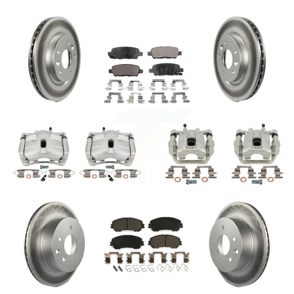 Front Rear Disc Brake Caliper Coated Rotors And Ceramic Pads Kit (10Pc) For Nissan Rogue Sport KCG-100954T