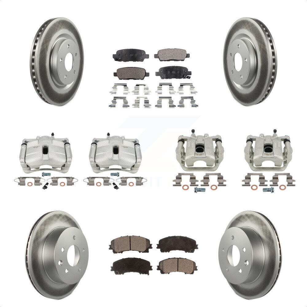 Front Rear Disc Brake Caliper Coated Rotors And Semi-Metallic Pads Kit (10Pc) For 2014-2015 Nissan Rogue SL With 3rd Row Seating KCG-100955P by Transit Auto