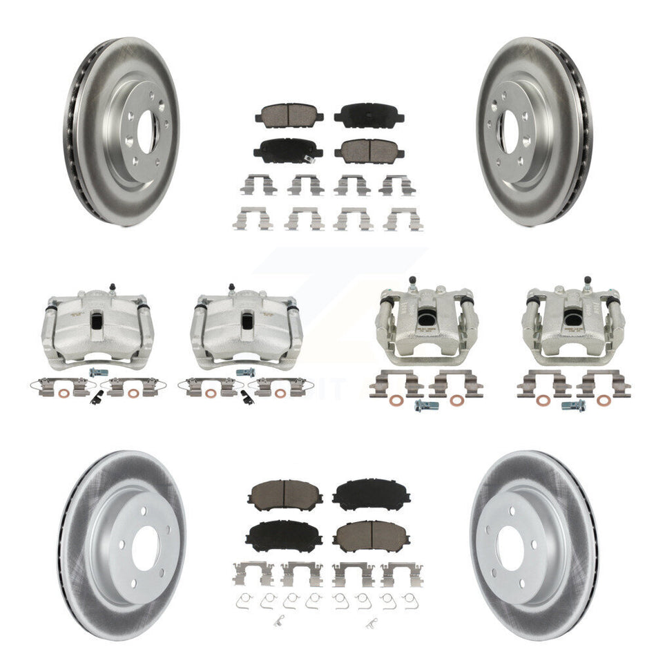 Front Rear Disc Brake Caliper Coated Rotors And Ceramic Pads Kit (10Pc) For 2019 Nissan Rogue Sport SL With Manual Parking KCG-100956C
