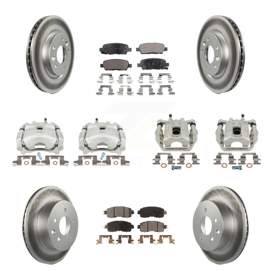 Front Rear Disc Brake Caliper Coated Rotors And Semi-Metallic Pads Kit (10Pc) For Nissan LEAF KCG-100956P