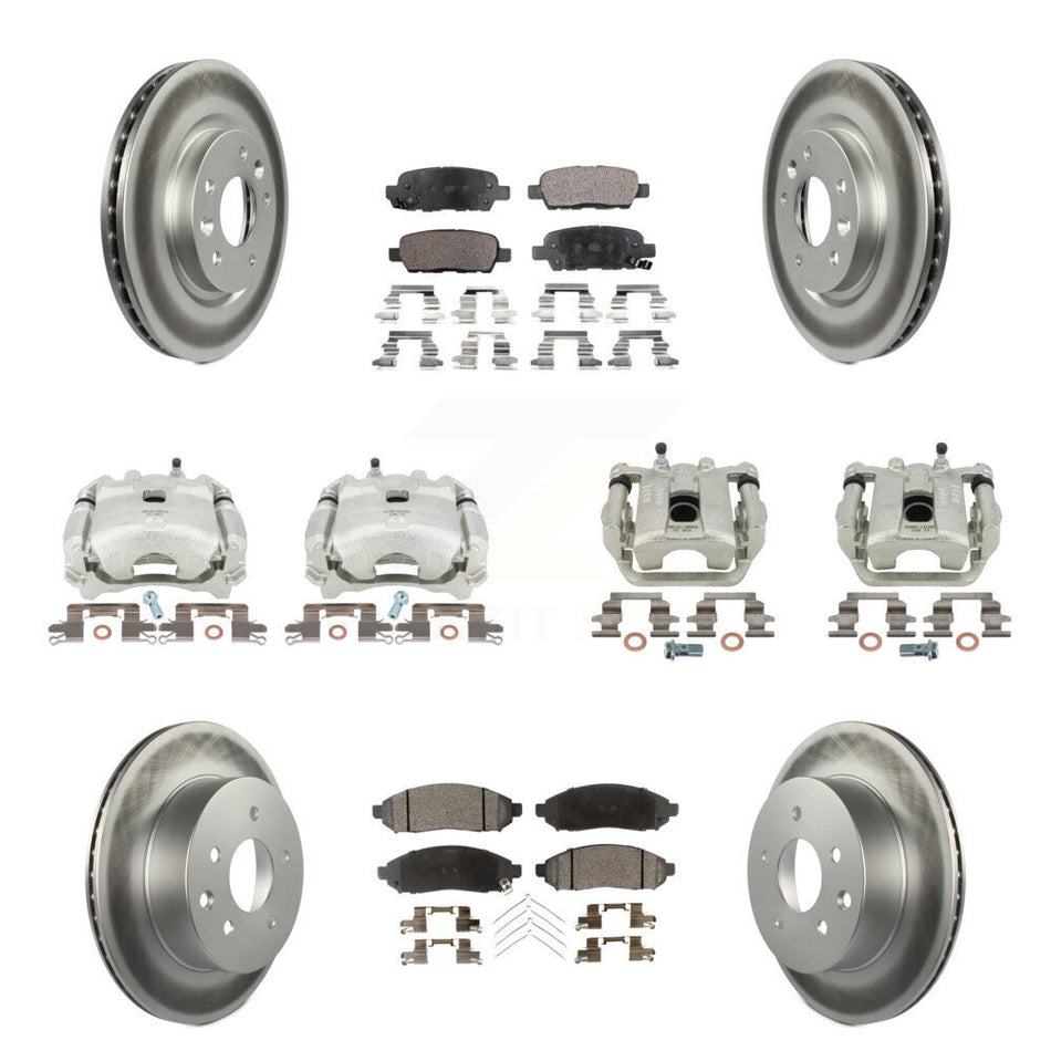 Front Rear Disc Brake Caliper Coated Rotors And Ceramic Pads Kit (10Pc) For 2015 Nissan LEAF Vehicles Manufactured In Japan KCG-100957T