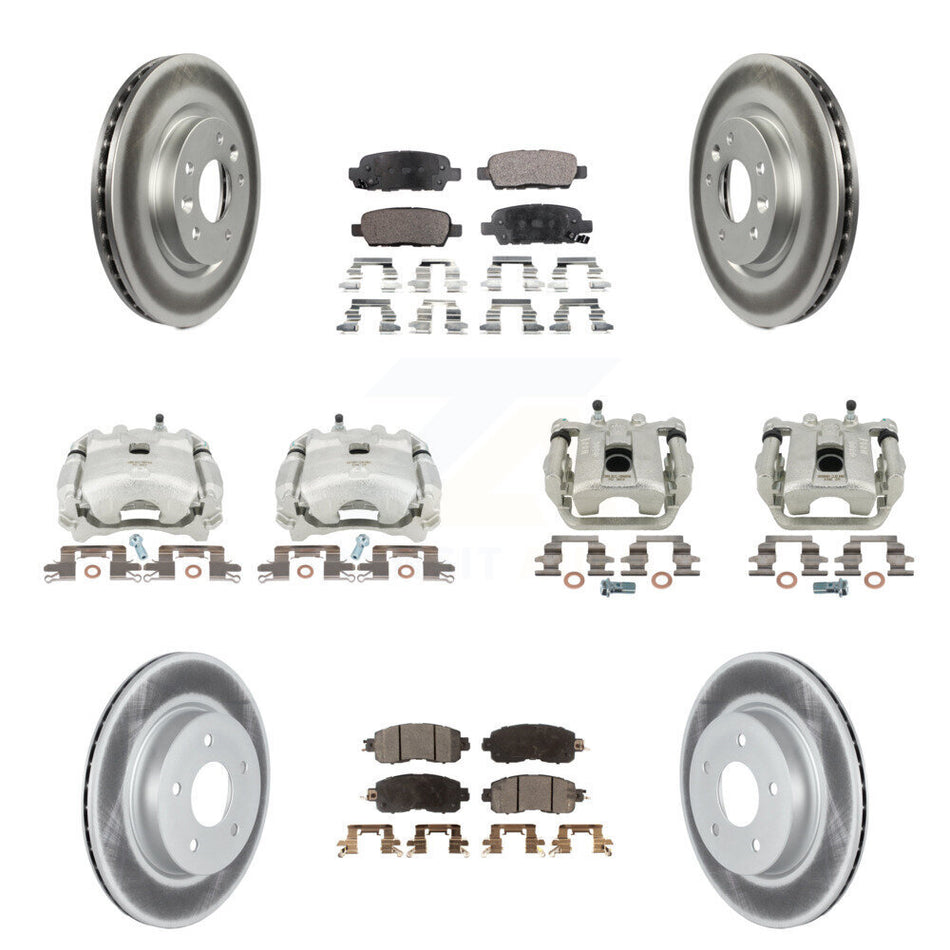 Front Rear Disc Brake Caliper Coated Rotors And Semi-Metallic Pads Kit (10Pc) For 2017 Nissan LEAF With Electric Parking KCG-100958P