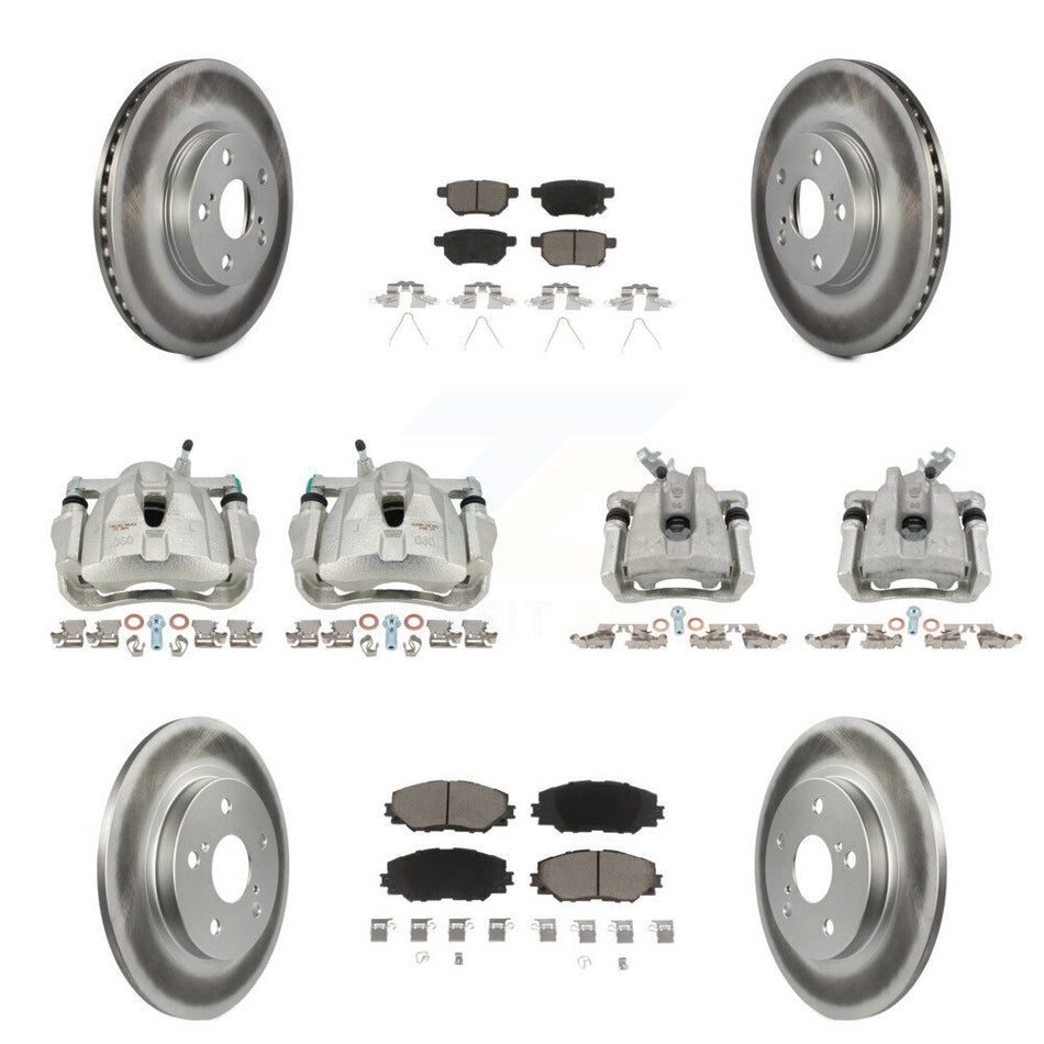 Front Rear Disc Brake Caliper Coated Rotors And Ceramic Pad Kit (10Pc) For Toyota Matrix KCG-100959C