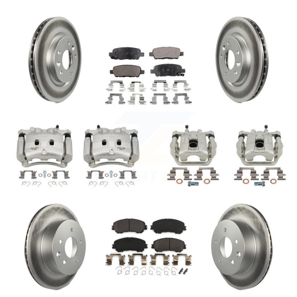 Front Rear Disc Brake Caliper Coat Rotor & Semi-Metallic Pad Kit (10Pc) For Nissan Rogue KCG-100959P