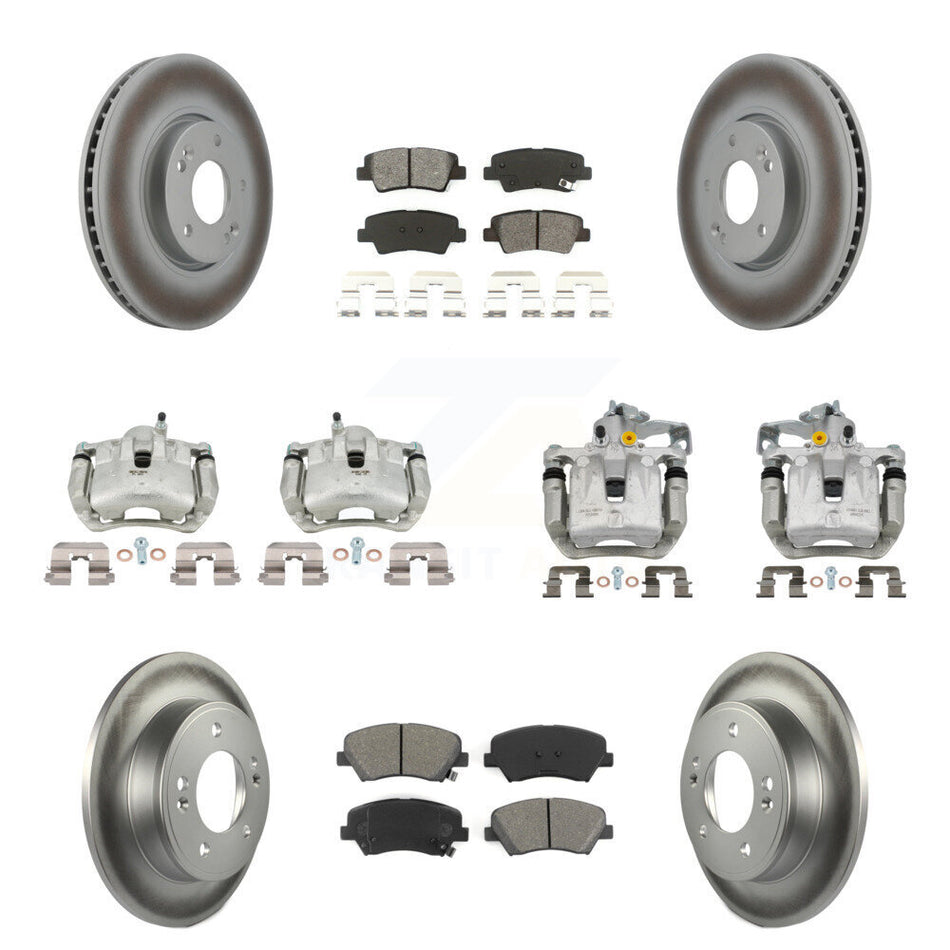 Front Rear Brake Caliper Coat Rotors Semi-Metallic Pad Kit (10Pc) For 14 Kia Forte Sedan KCG-100961S