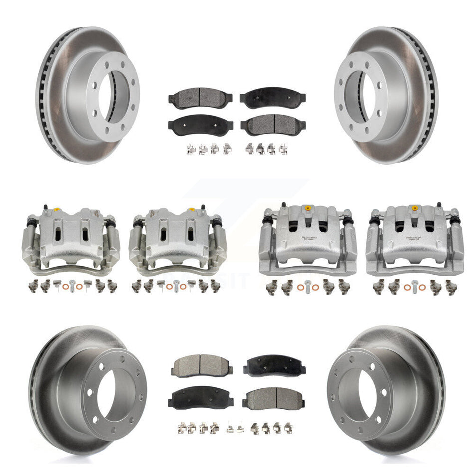 Front Rear Disc Brake Caliper Coated Rotors And Semi-Metallic Pads Kit (10Pc) For KCG-100966P