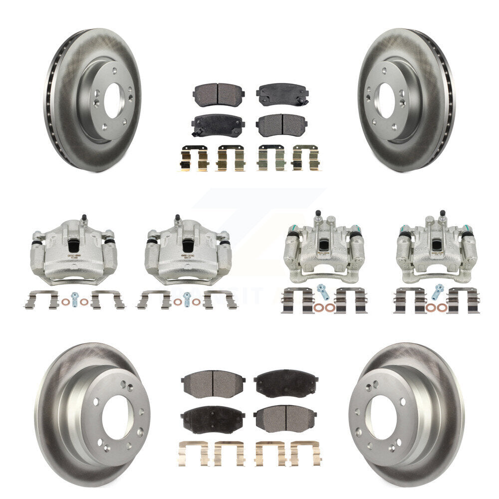 Front Rear Brake Caliper Coat Rotors Semi-Metallic Pad Kit (10Pc) For Hyundai Tucson Kia KCG-100968P