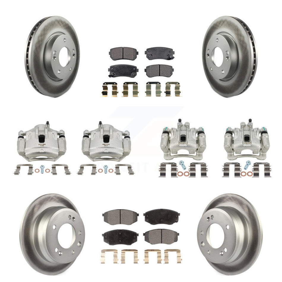 Front Rear Brake Caliper Coat Rotors Semi-Metallic Pad Kit (10Pc) For Hyundai Tucson Kia KCG-100968P