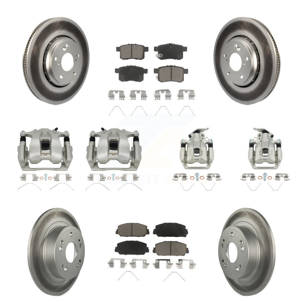 Front Rear Disc Brake Caliper Coated Rotors And Ceramic Pads Kit (10Pc) For Honda Accord KCG-100969C