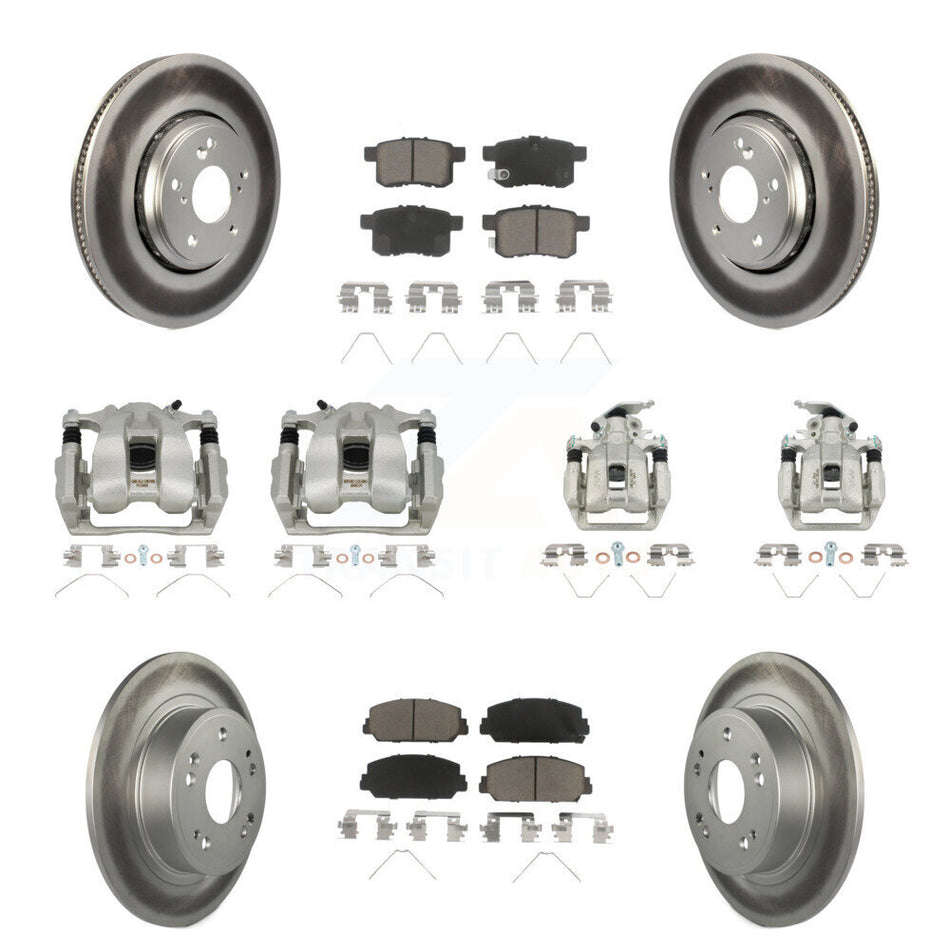 Front Rear Disc Brake Caliper Coated Rotors And Ceramic Pads Kit (10Pc) For Honda Accord KCG-100969C