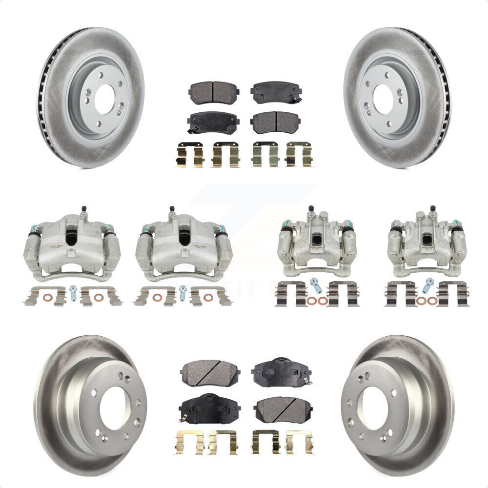 Front Rear Disc Brake Caliper Coated Rotors And Semi-Metallic Pads Kit (10Pc) For 2015 Hyundai Tucson FWD with FUEL CELL EV (FCEV) engine KCG-100970P by Transit Auto