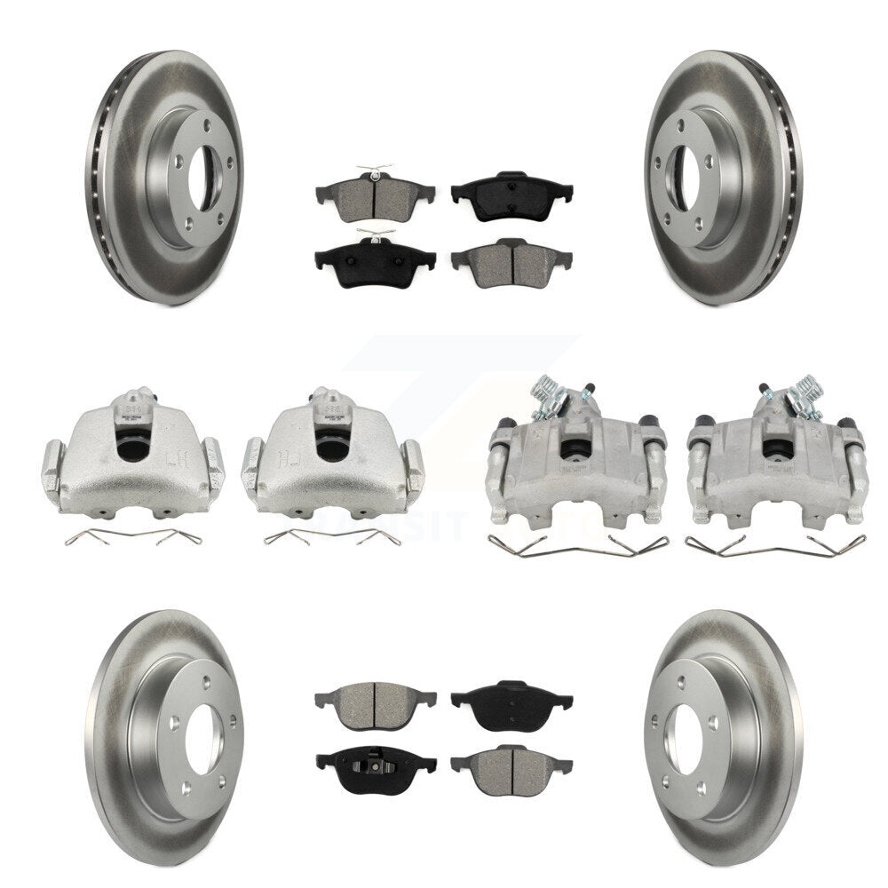 Front Rear Disc Brake Caliper Coat Rotors Semi-Metallic Pad Kit (10Pc) For Mazda 3 Sport KCG-100970S