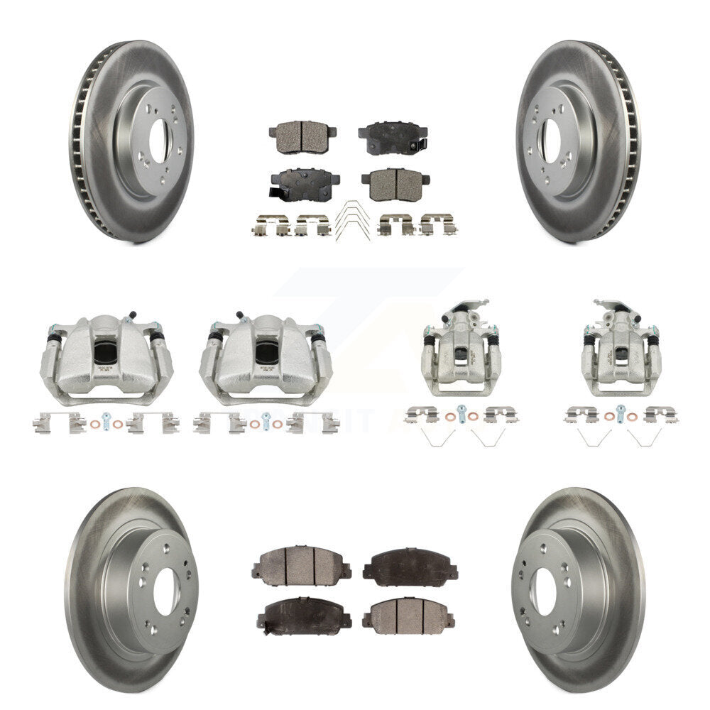 Front Rear Disc Brake Caliper Coated Rotors And Ceramic Pads Kit (10Pc) For Honda Accord KCG-100971T