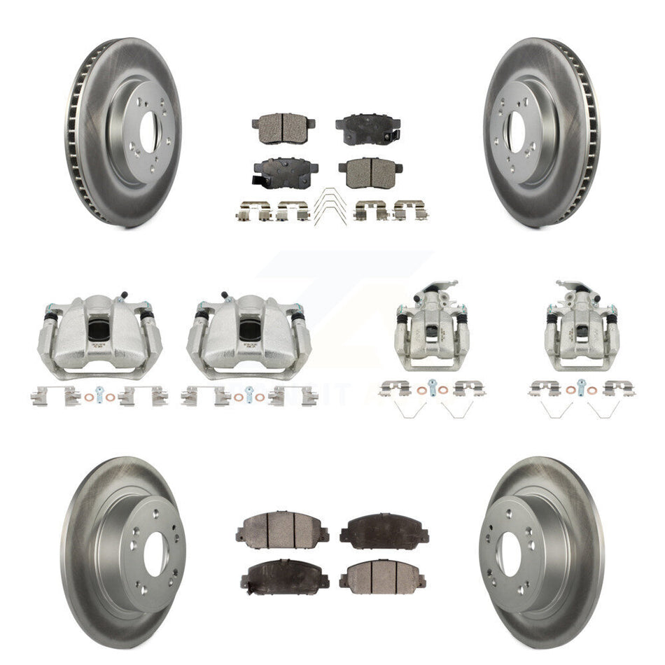 Front Rear Disc Brake Caliper Coated Rotors And Ceramic Pads Kit (10Pc) For Honda Accord KCG-100971T