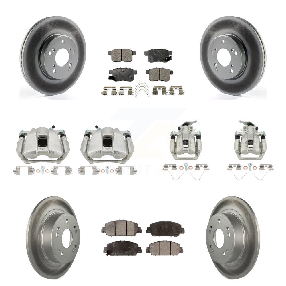 Front Rear Disc Brake Caliper Coated Rotors And Ceramic Pads Kit (10Pc) For Honda Accord KCG-100972T
