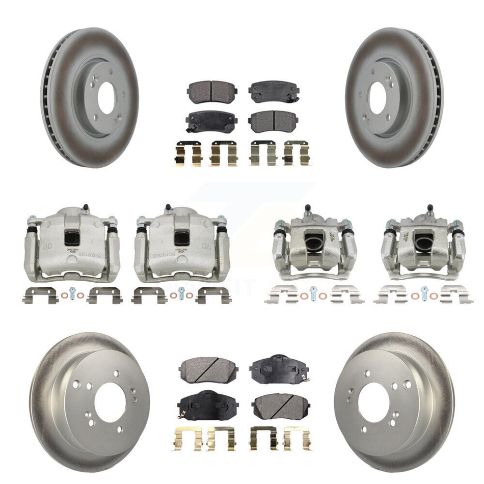 Front Rear Disc Brake Caliper Coat Rotor & Semi-Metallic Pad Kit (10Pc) For Kia Sportage KCG-100973P